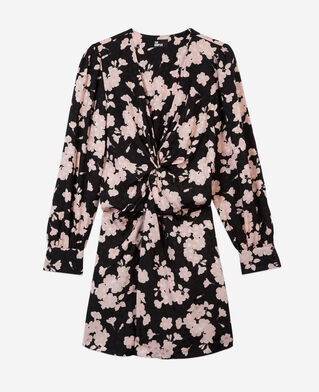 The Kooples WOMEN BLACK / PINK long printed dress with draping