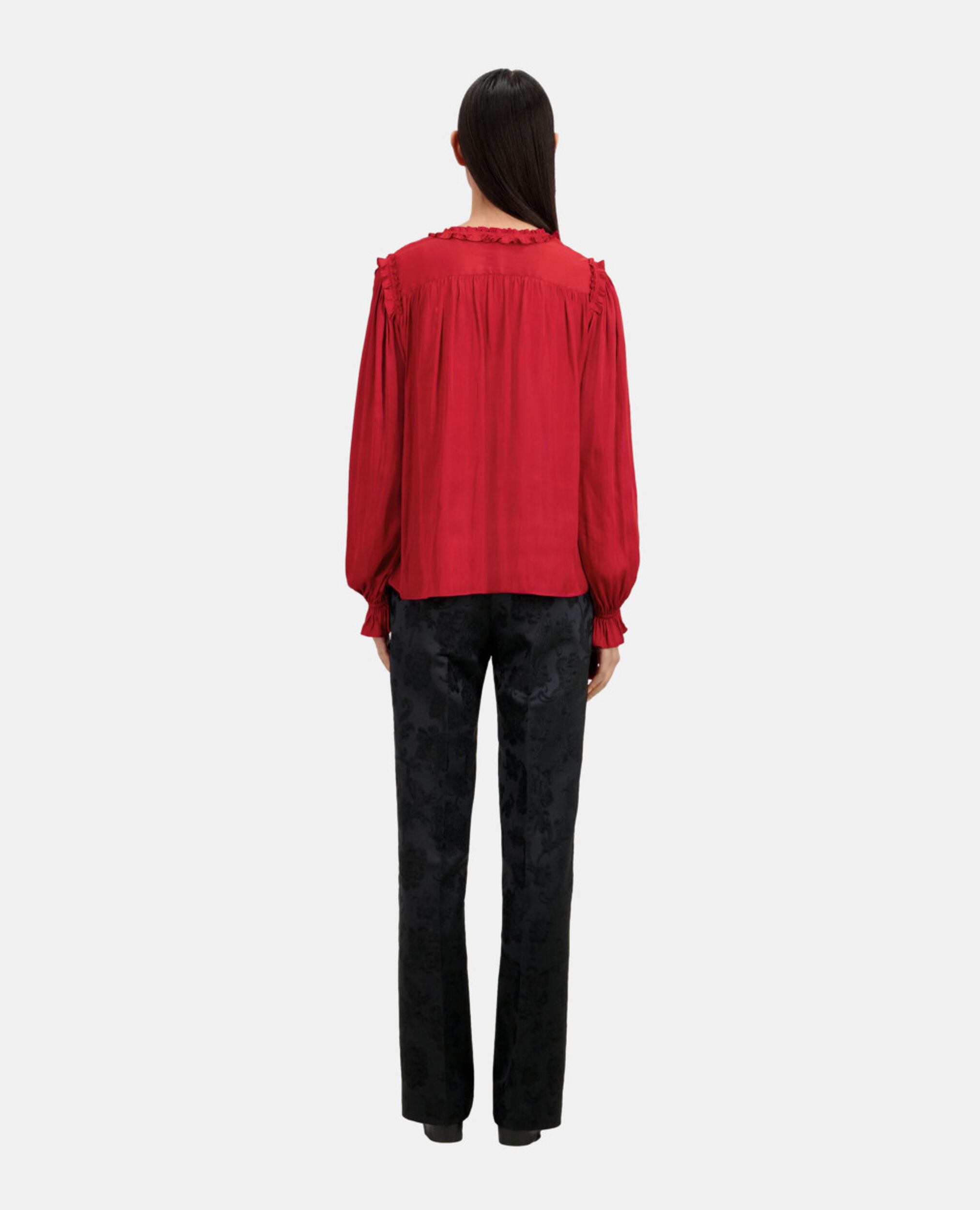 Red top with shirring, LIGHT BURGUNDY, hi-res image number null