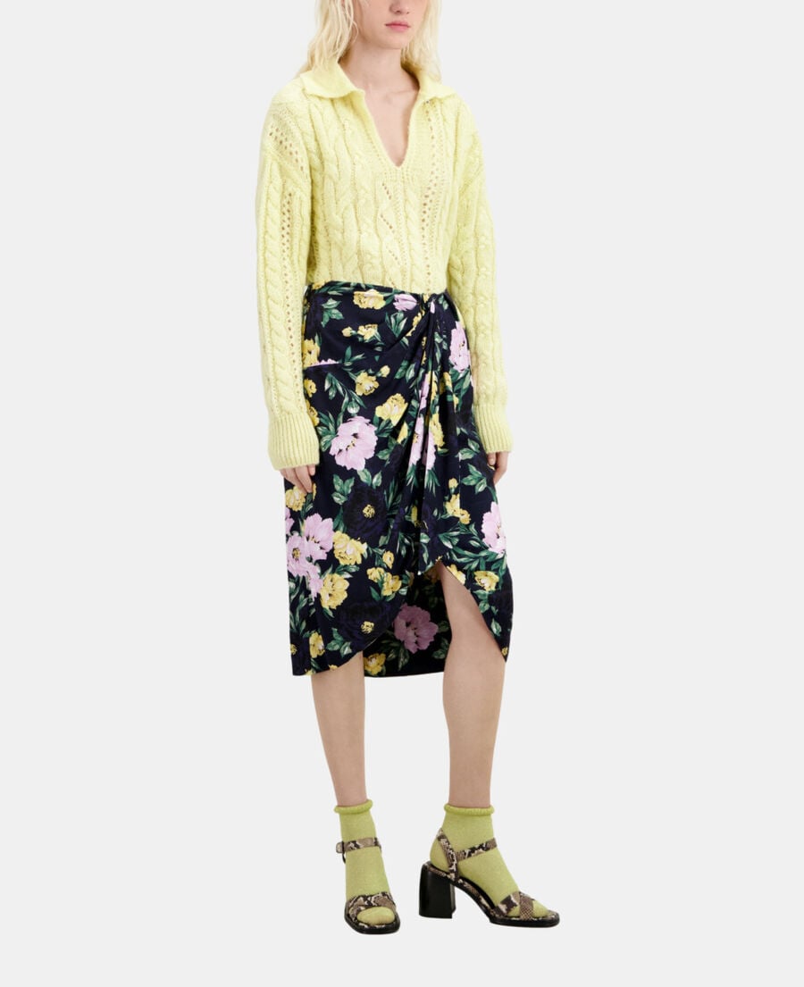 The Kooples FEMME LIGHT PINK / DARK NAVY jupe midi fleurie