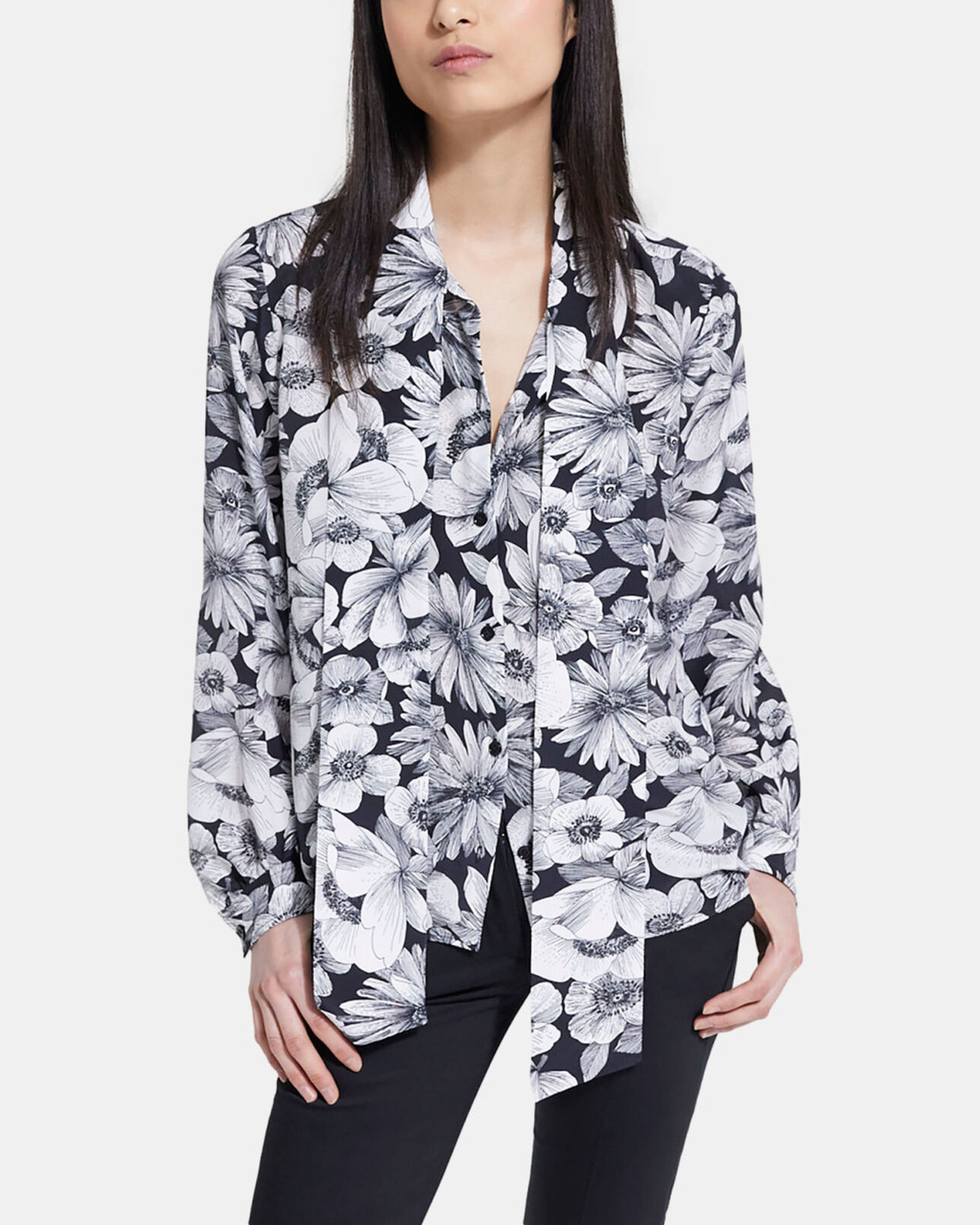 The Kooples WOMEN BLACK WHITE floral silk shirt