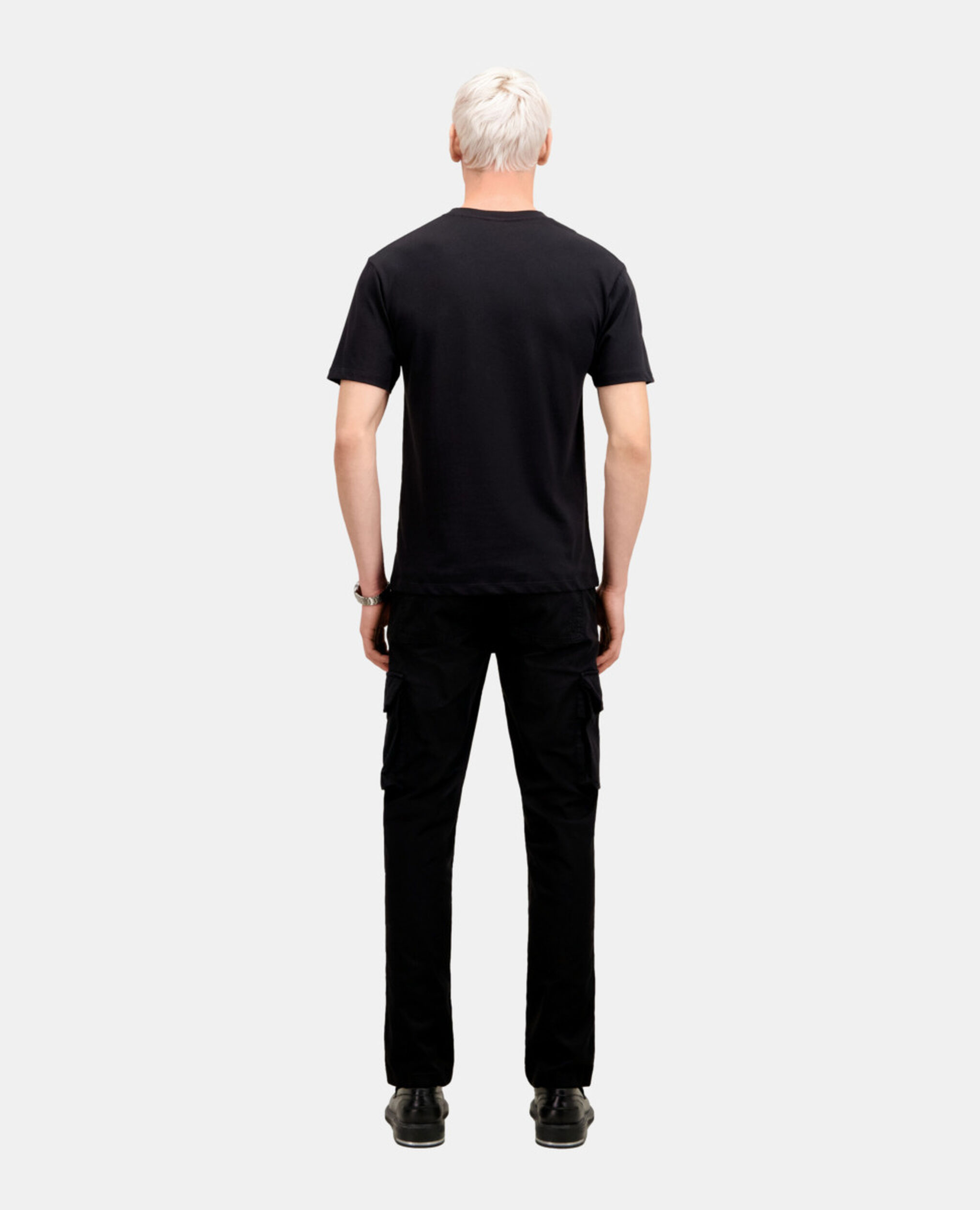 Men's black t-shirt with flower embroidery, BLACK, hi-res image number null