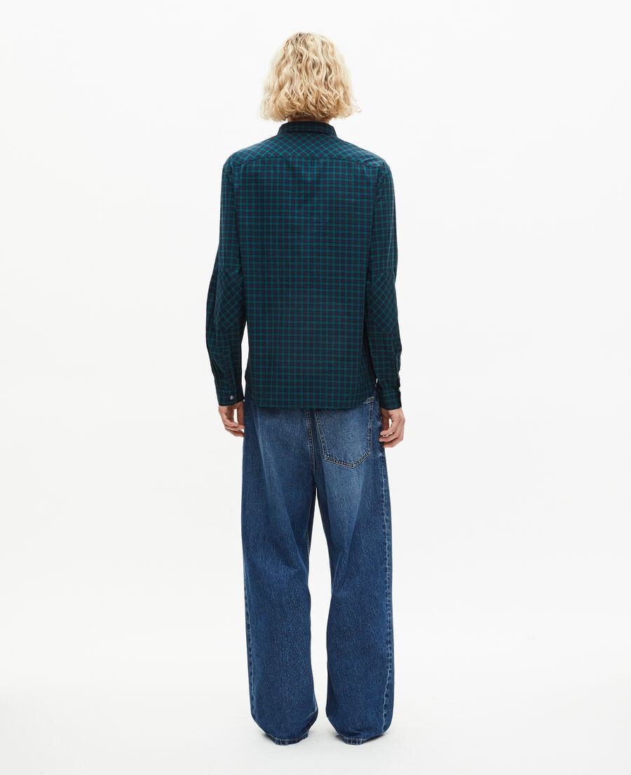 The Kooples HOMME NAVY-GREEN chemise à petits carreaux marine et verte