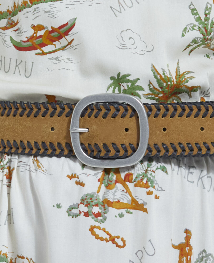 women's camel belt with braided details