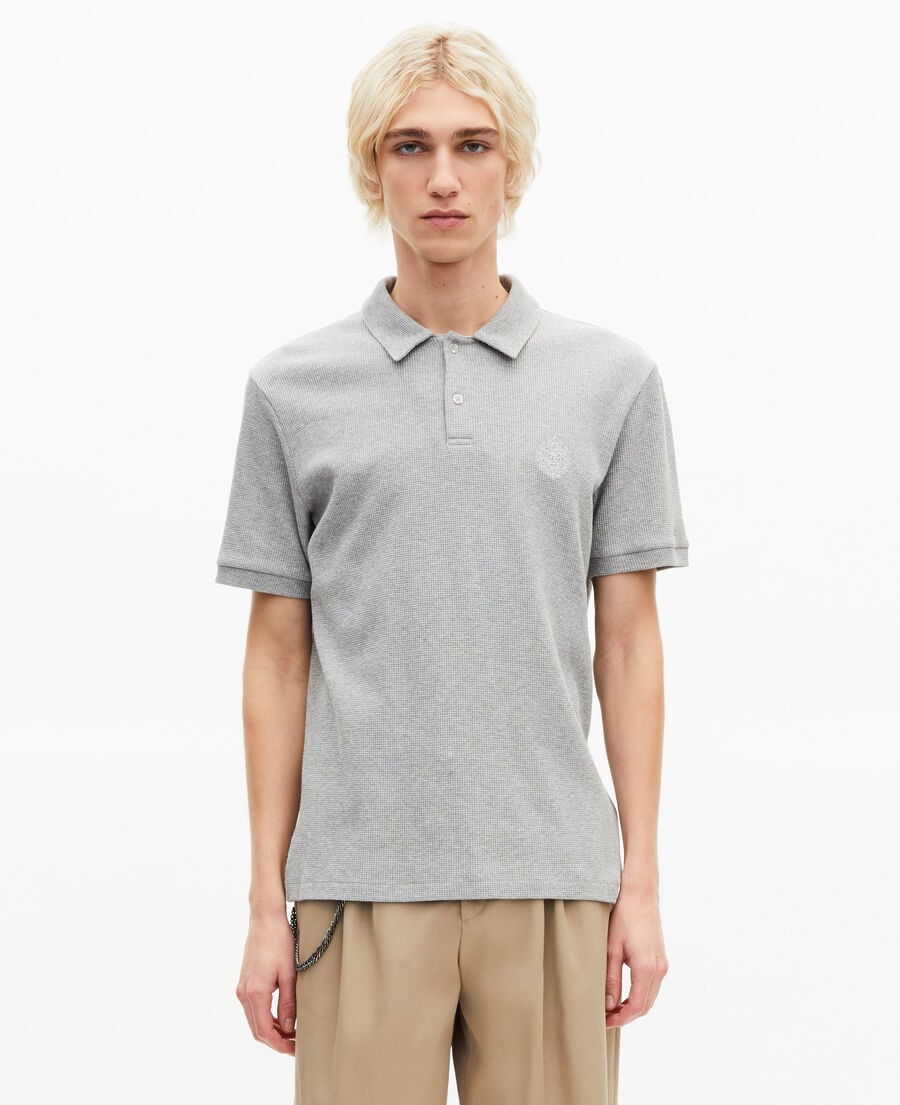 The Kooples H GREY MELANGE honeycomb polo shirt with grey crest
