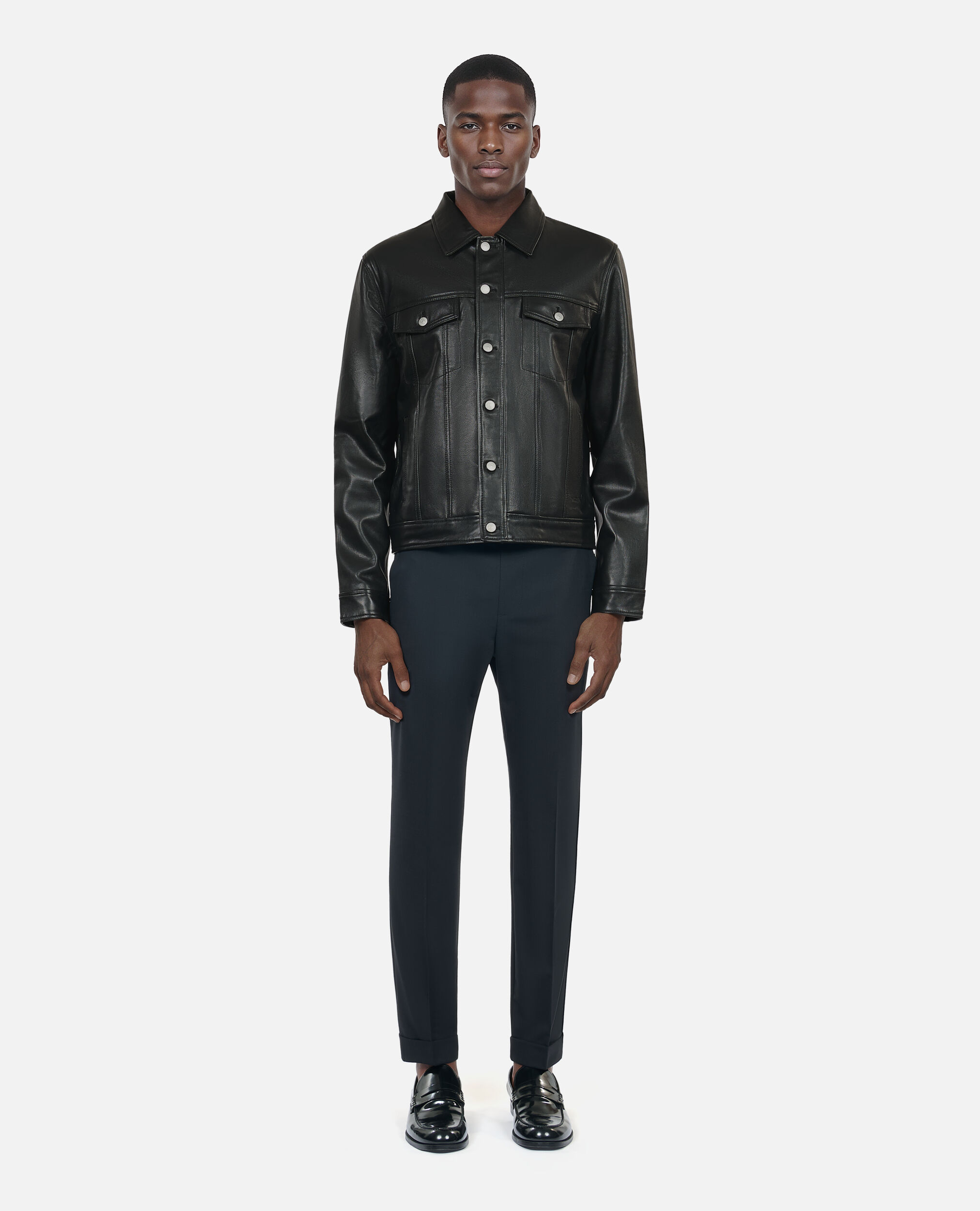 Blouson en cuir noir, BLACK, hi-res image number null