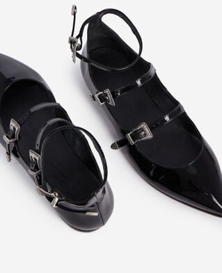 The Kooples WOMEN BLACK black leather ballerinas with western buckles