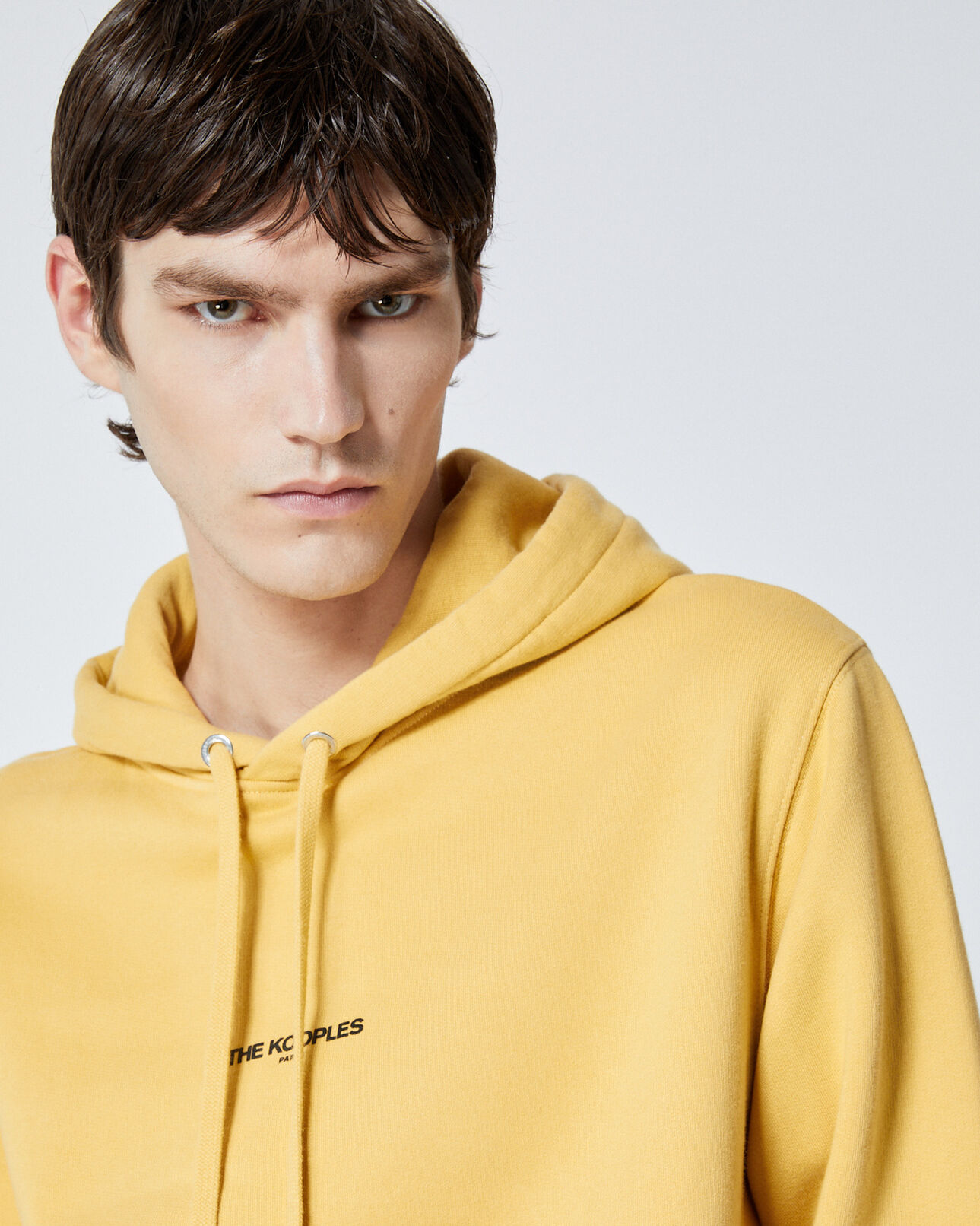 The Kooples HOMME YELLOW sweat à capuche jaune coton logo imprimé