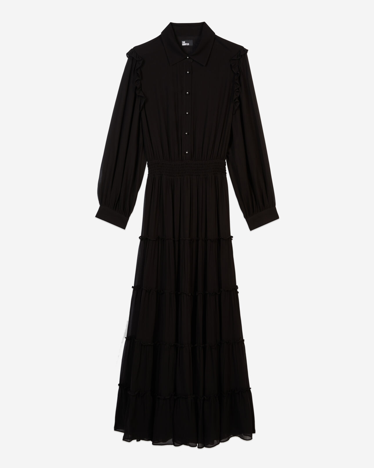 The Kooples WOMEN BLACK long black dress with ruffles
