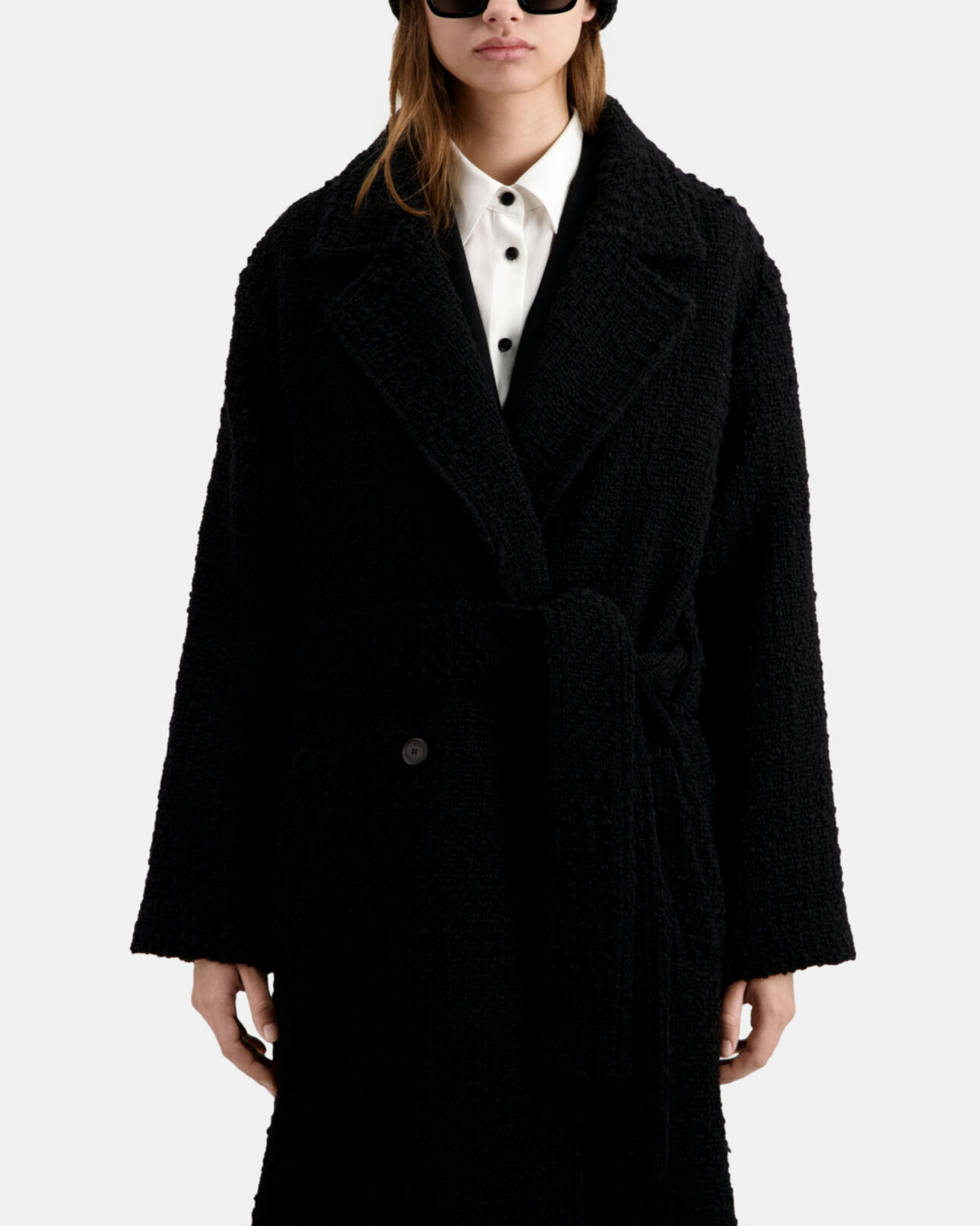 The Kooples FEMME BLACK manteau long noir en tweed