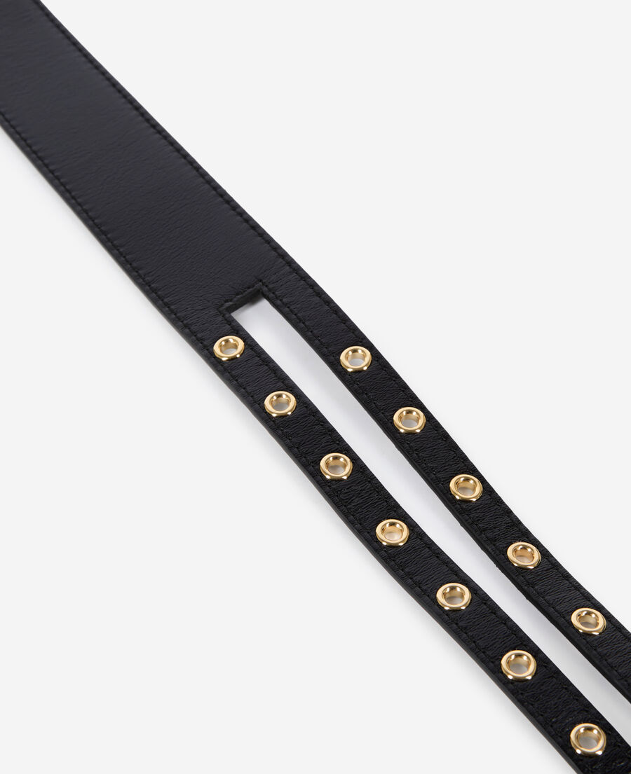 The Kooples F BLACK black leather double buckle belt