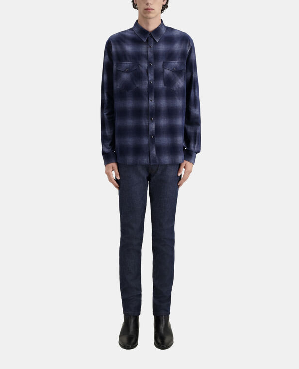 blue checkered shirt