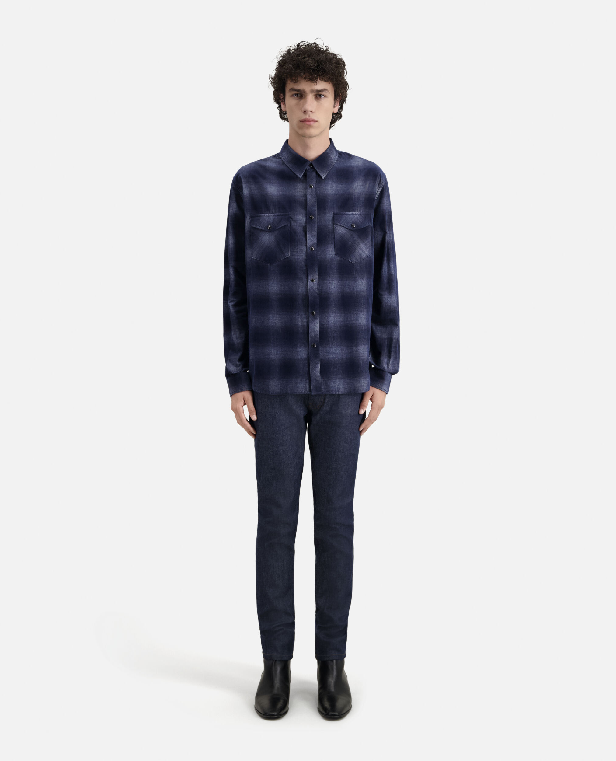 Blue checkered shirt, NAVY, hi-res image number null