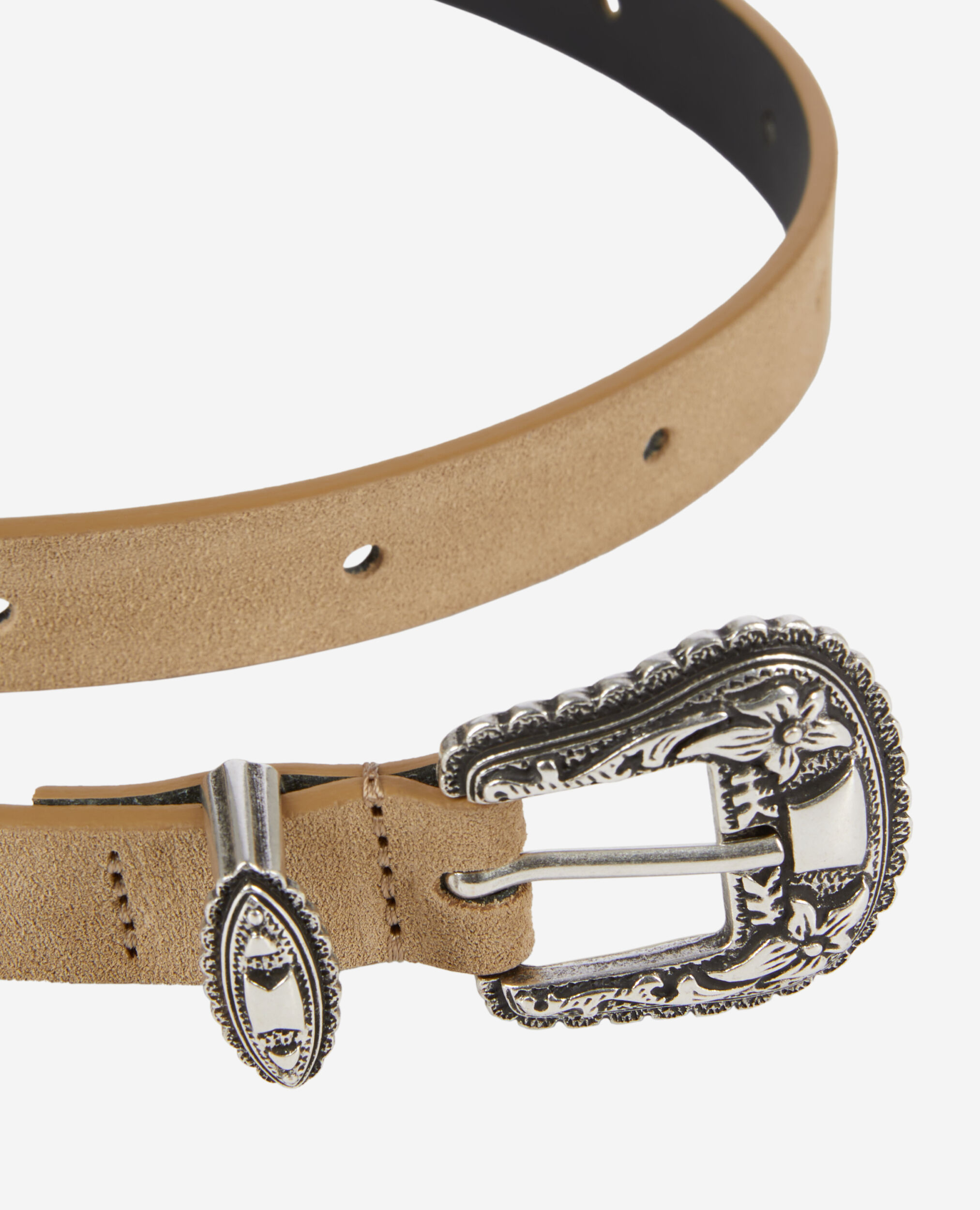 Thin camel leather belt with Western buckle, CAMEL / BROWN, hi-res image number null