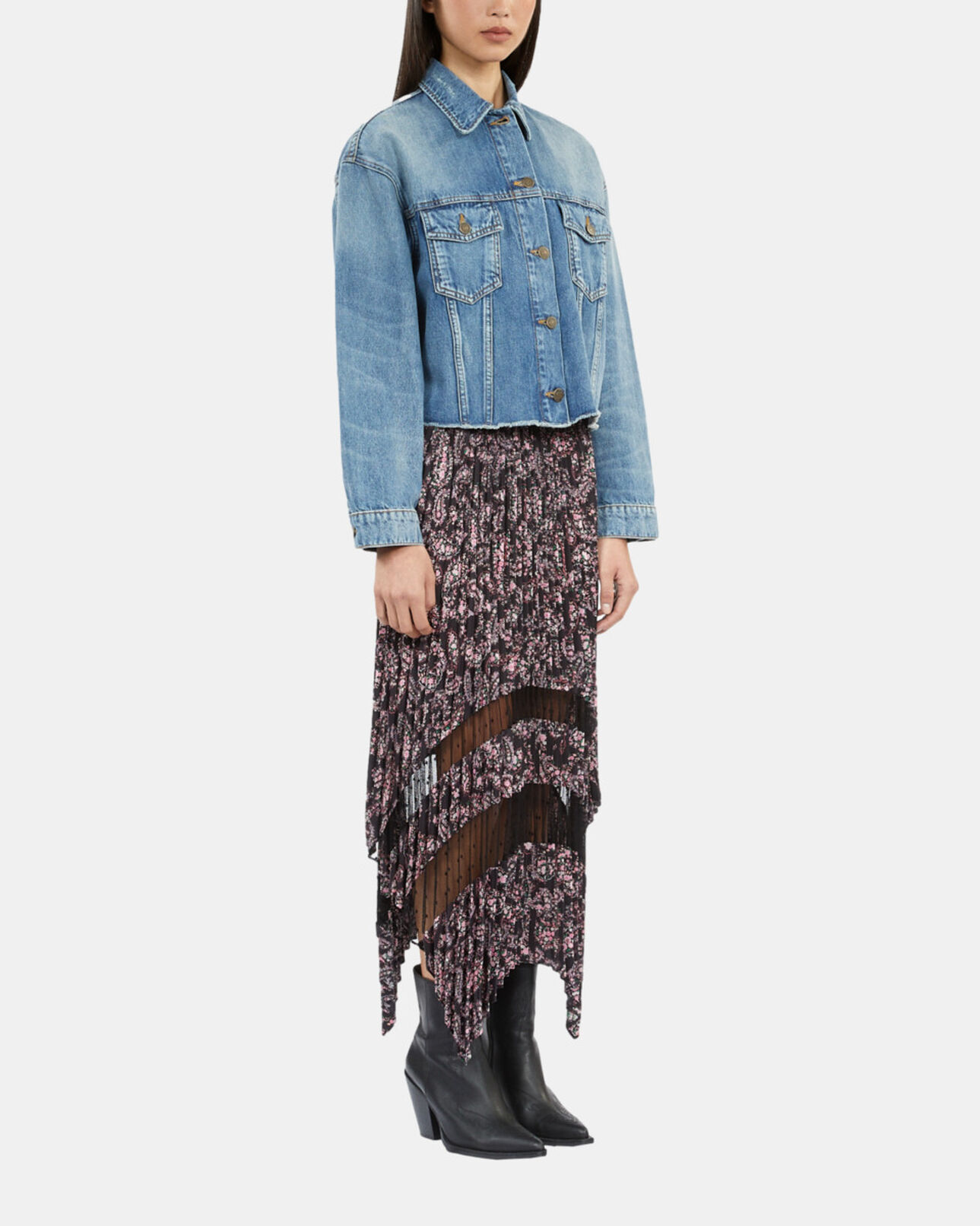 The Kooples WOMEN MEDIUM BLUE short blue denim jacket