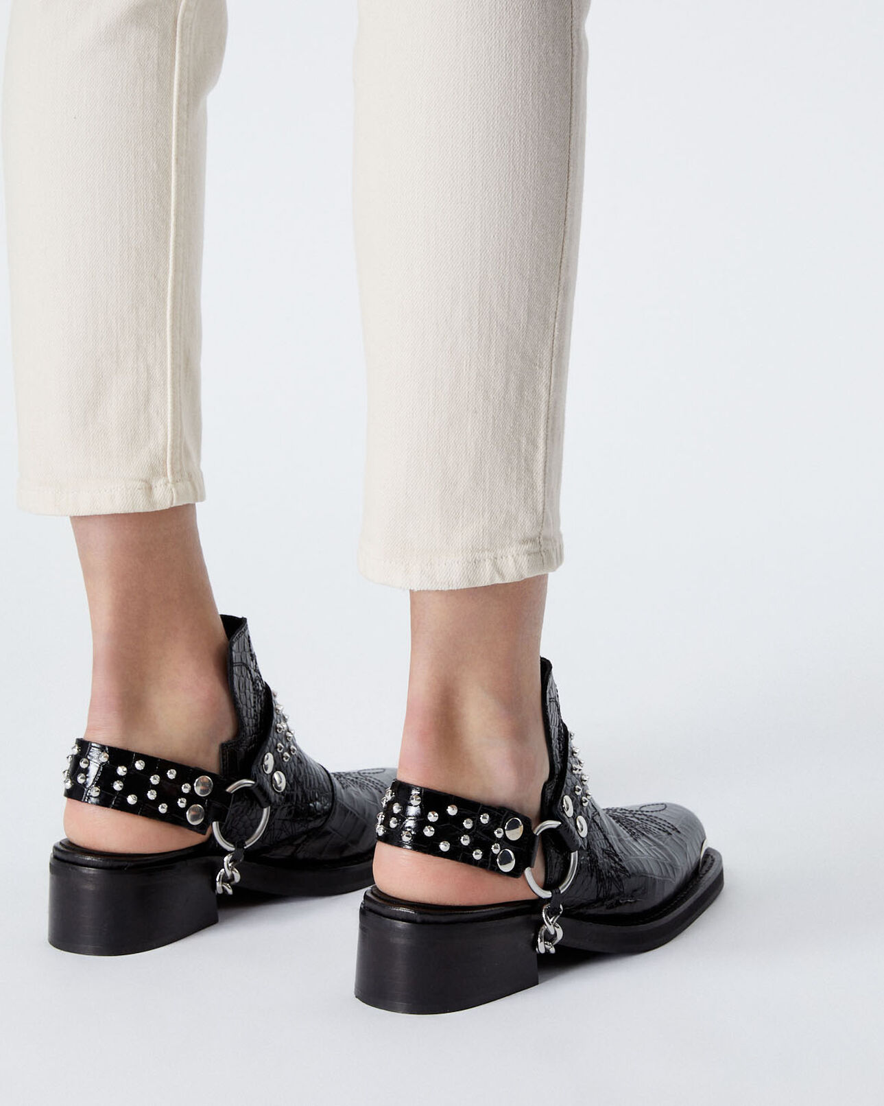 The Kooples FEMME BLACK mules cuir noires détail western amovible