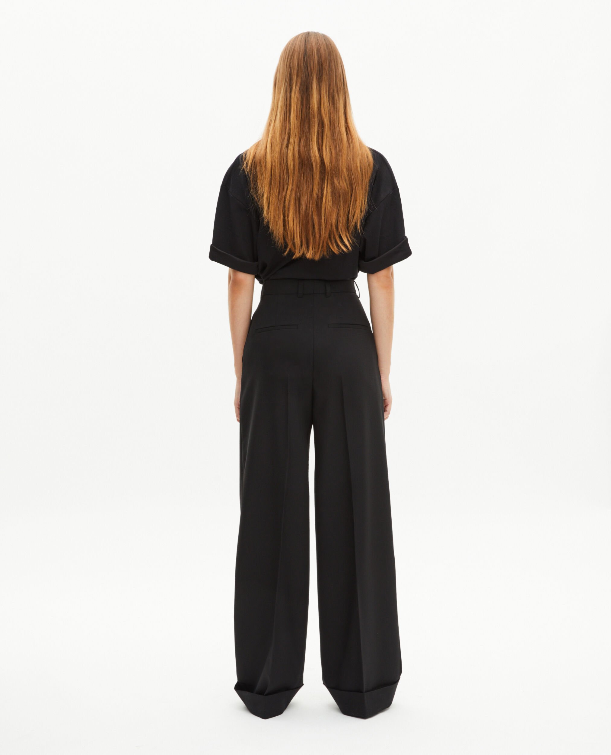 Wide-leg pants with black cuffs, BLACK, hi-res image number null