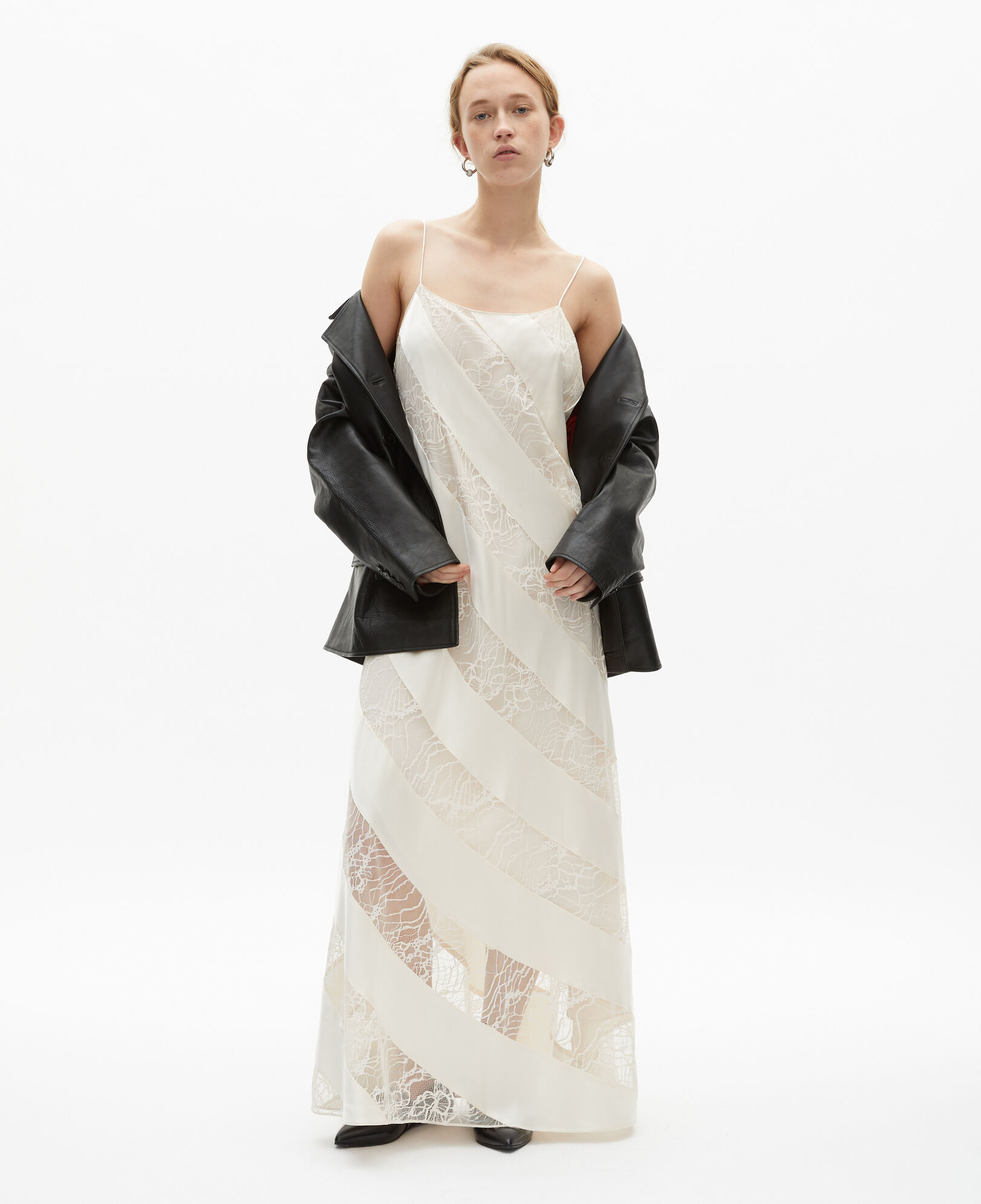 The Kooples FEMME ECRU robe nuisette longue en soie et dentelle écrue