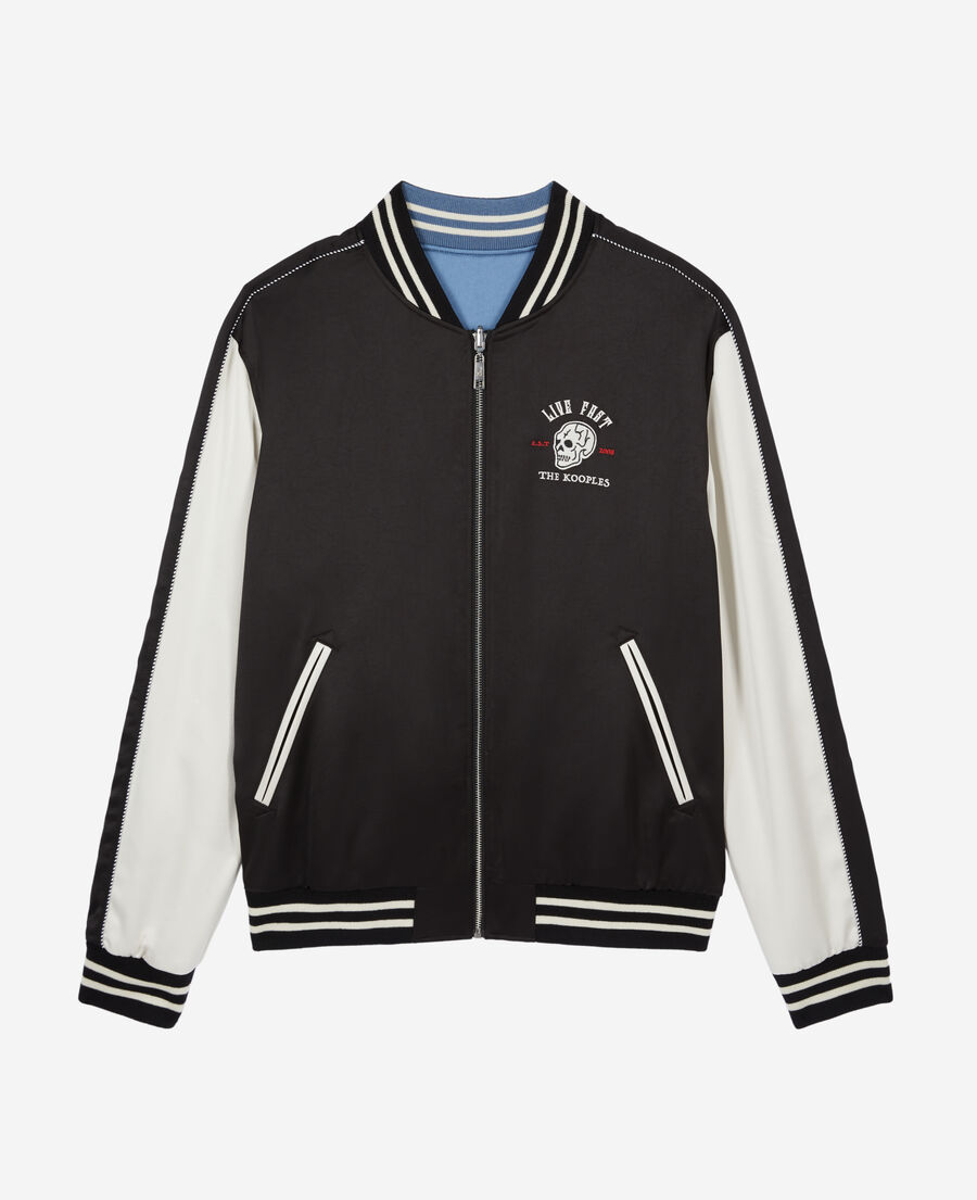 The Kooples HOMME BLACK blouson réversible satiné avec broderie noir
