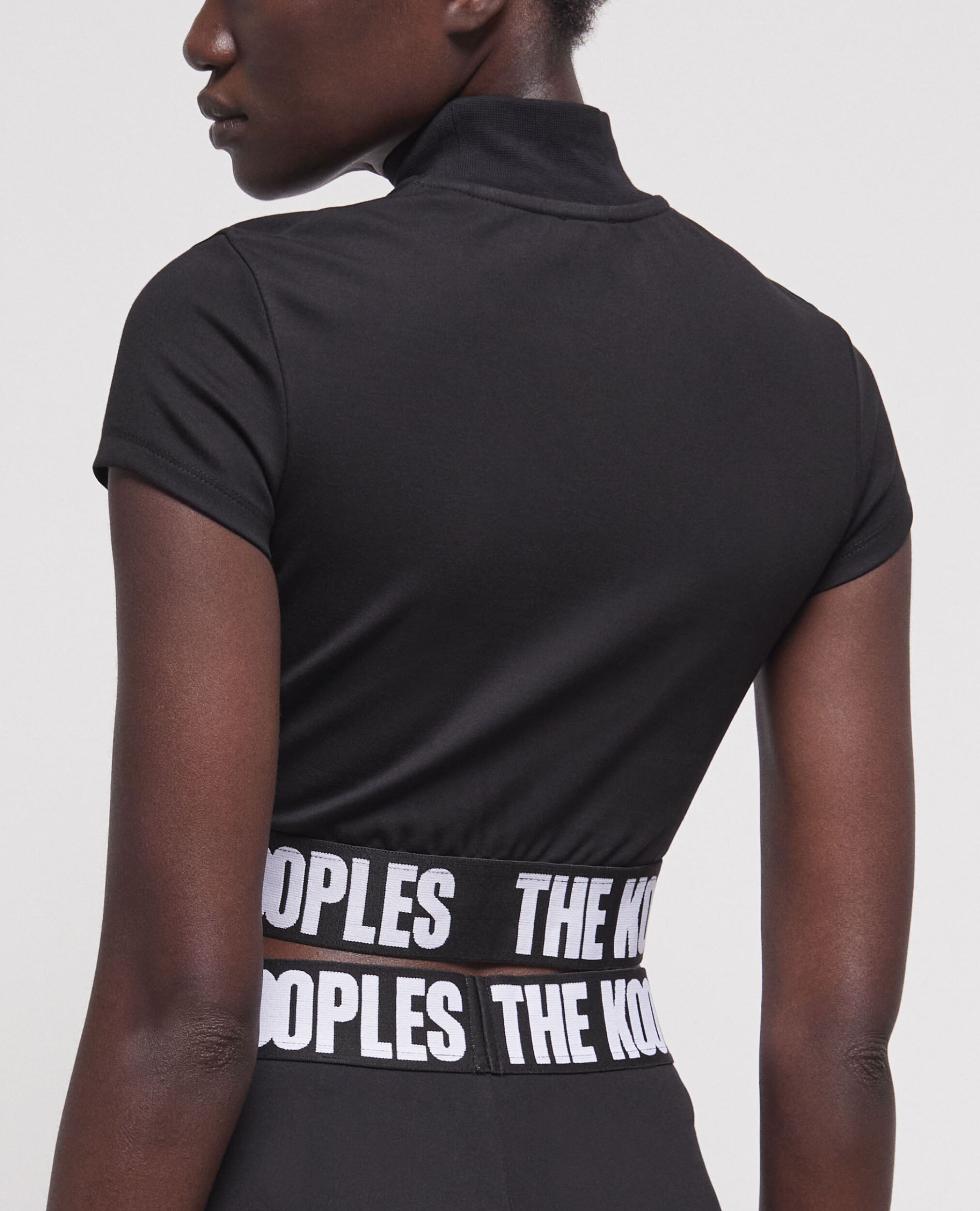Schwarzes kurzes T-Shirt Damen mit Logo, BLACK, hi-res image number null