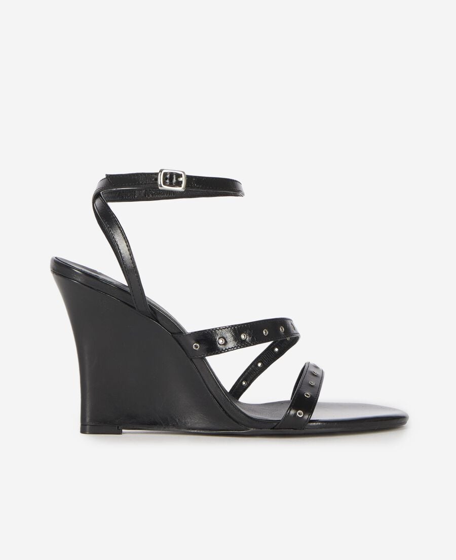 The Kooples WOMEN BLACK wedge-heeled sandals with black studs