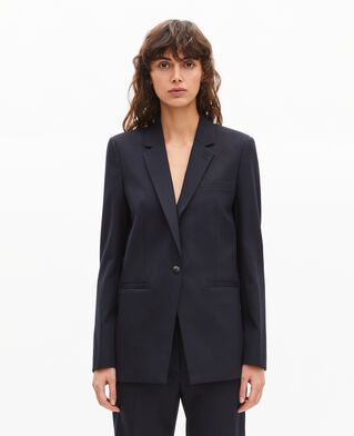 The Kooples FEMME DARK NAVY veste tailleur en laine m&eacute;lang&eacute;e marine
