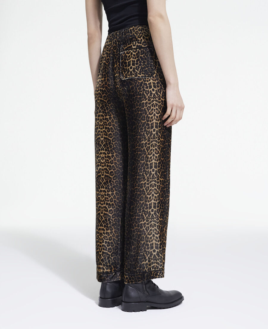flowing velvet pants with leopard print