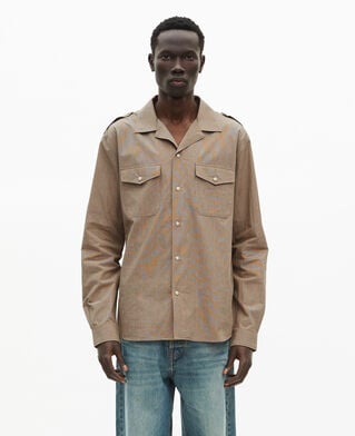 The Kooples HOMME BEIGE / BROWN / BLACK chemise à micro carreaux beige