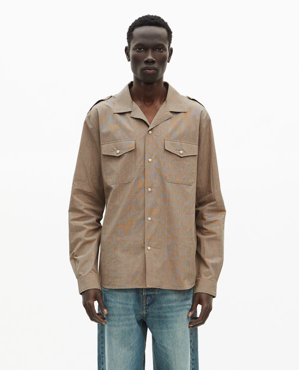 The Kooples MEN BEIGE / BROWN / BLACK beige micro check shirt