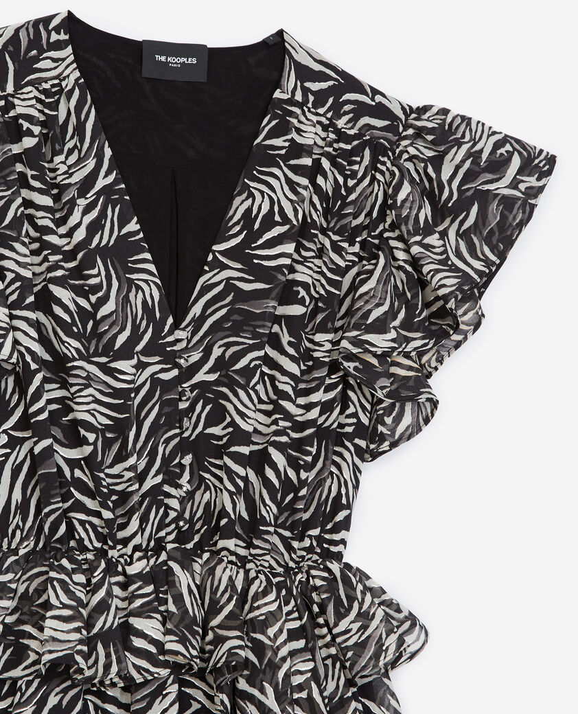 The Kooples WOMEN BLACK WHITE short black and white zebra-print dress