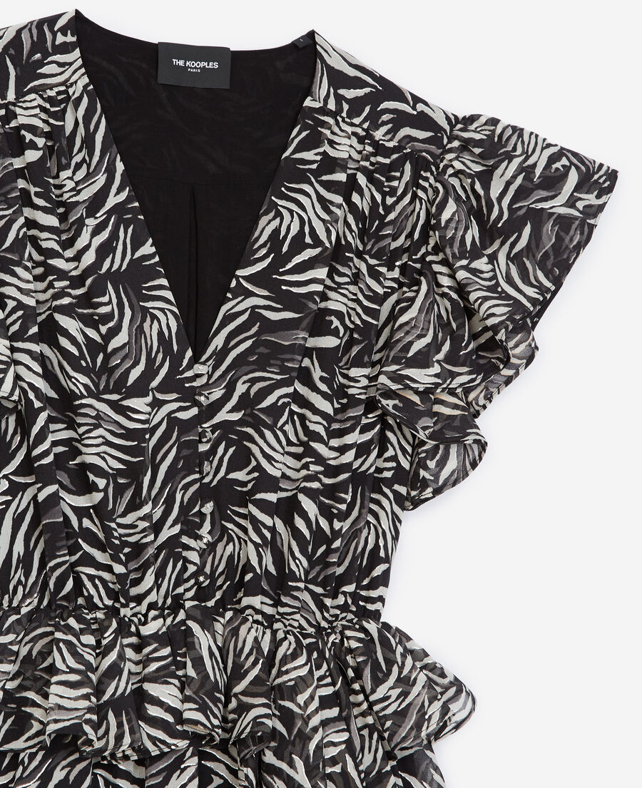 The Kooples WOMEN BLACK WHITE short black and white zebra-print dress