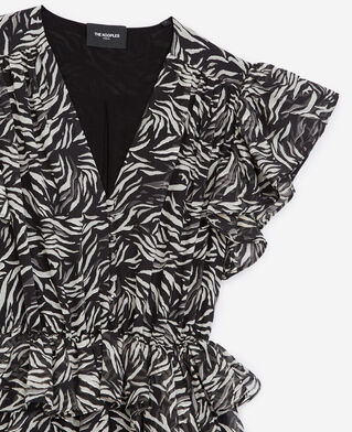 The Kooples WOMEN BLACK WHITE short black and white zebra-print dress