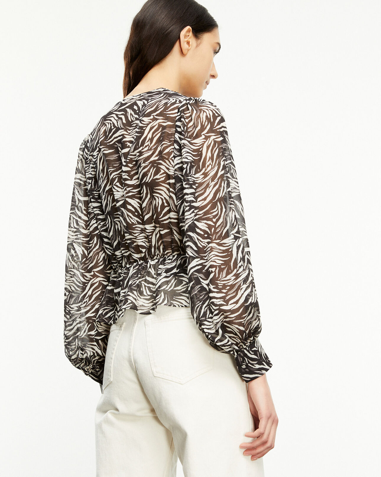 The Kooples WOMEN BLACK WHITE flowing black and white zebra-print top
