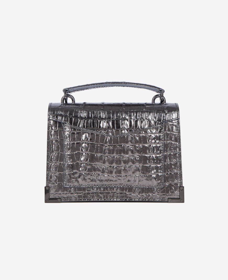 The Kooples WOMEN GUN METAL SILVER emily small bag in gunmetal crocodile-effect leather
