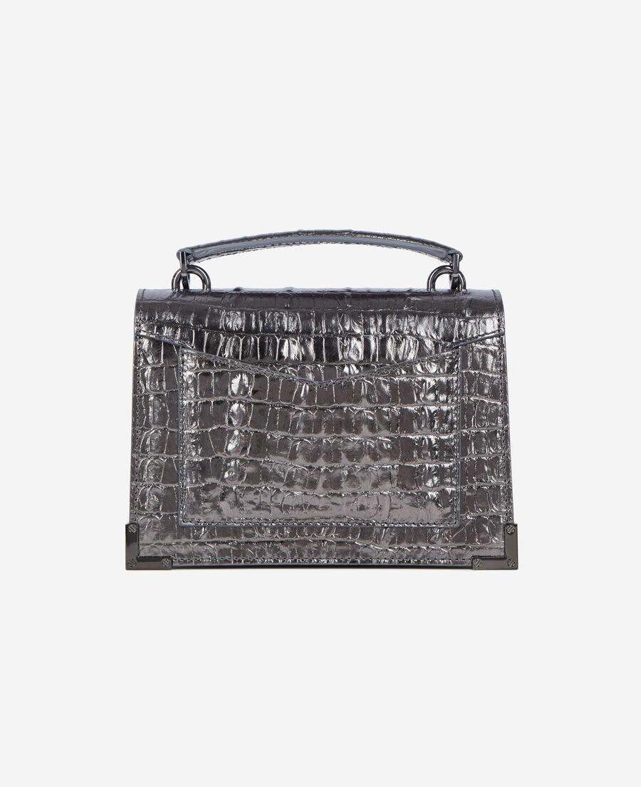 The Kooples WOMEN GUN METAL SILVER emily small bag in gunmetal crocodile-effect leather