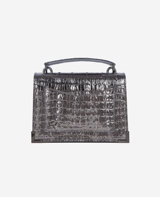The Kooples WOMEN GUN METAL SILVER emily small bag in gunmetal crocodile-effect leather