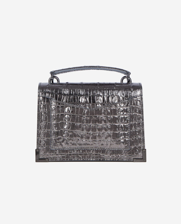 The Kooples FEMME GUN METAL SILVER sac emily small en cuir effet crocodile gunmetal