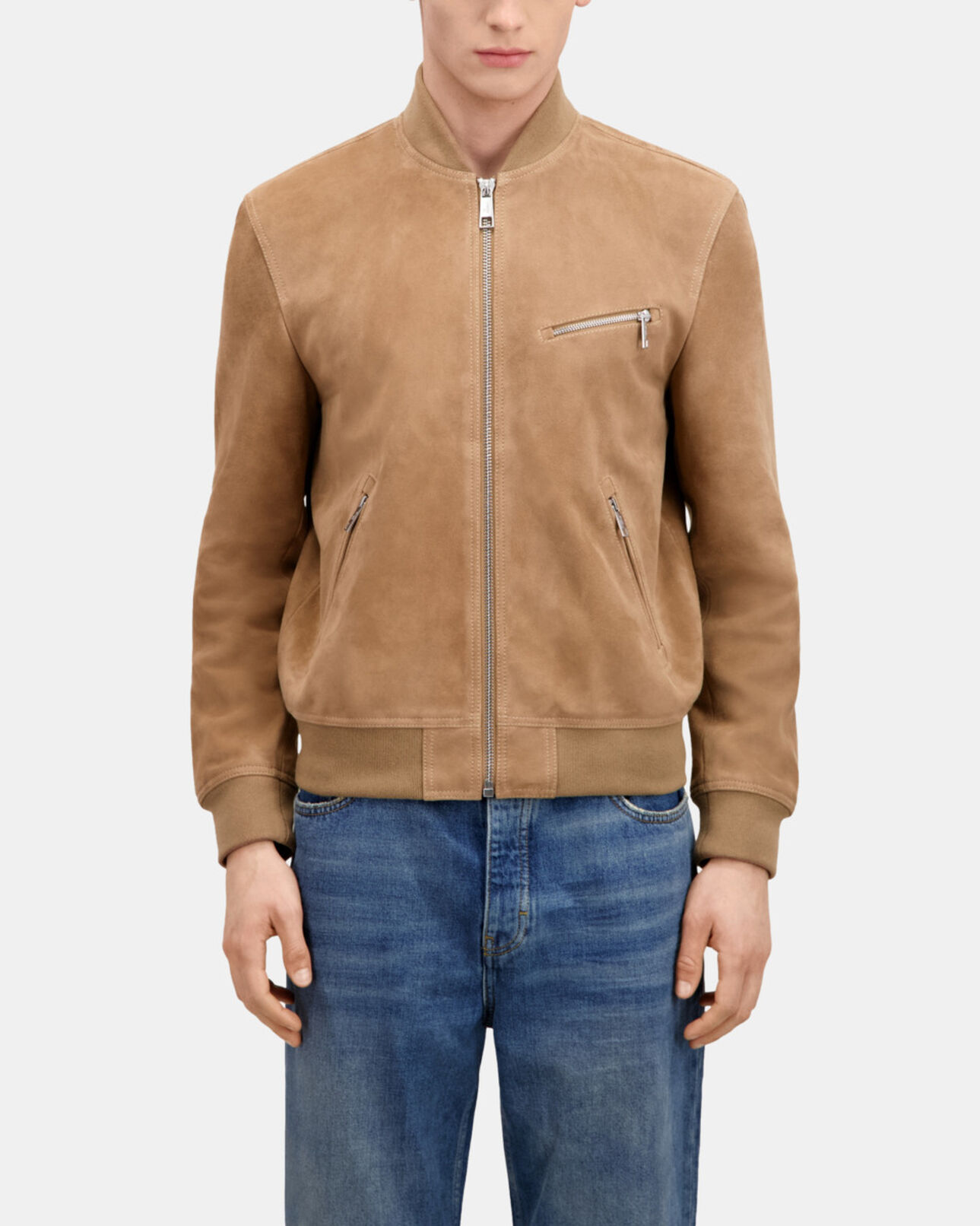 The Kooples HOMME BEIGE blouson avec zip en cuir suède beige