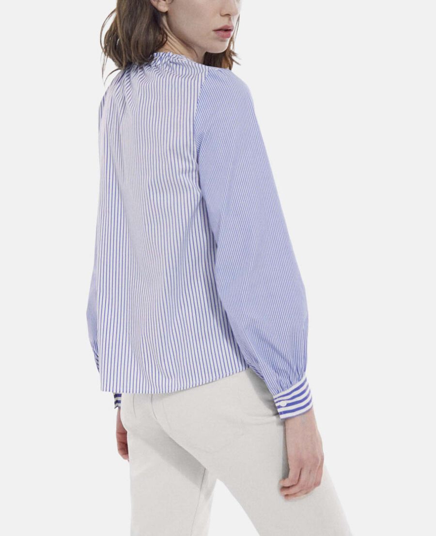 The Kooples F BLUE WHITE striped cotton printed blue top with tie-drop neck