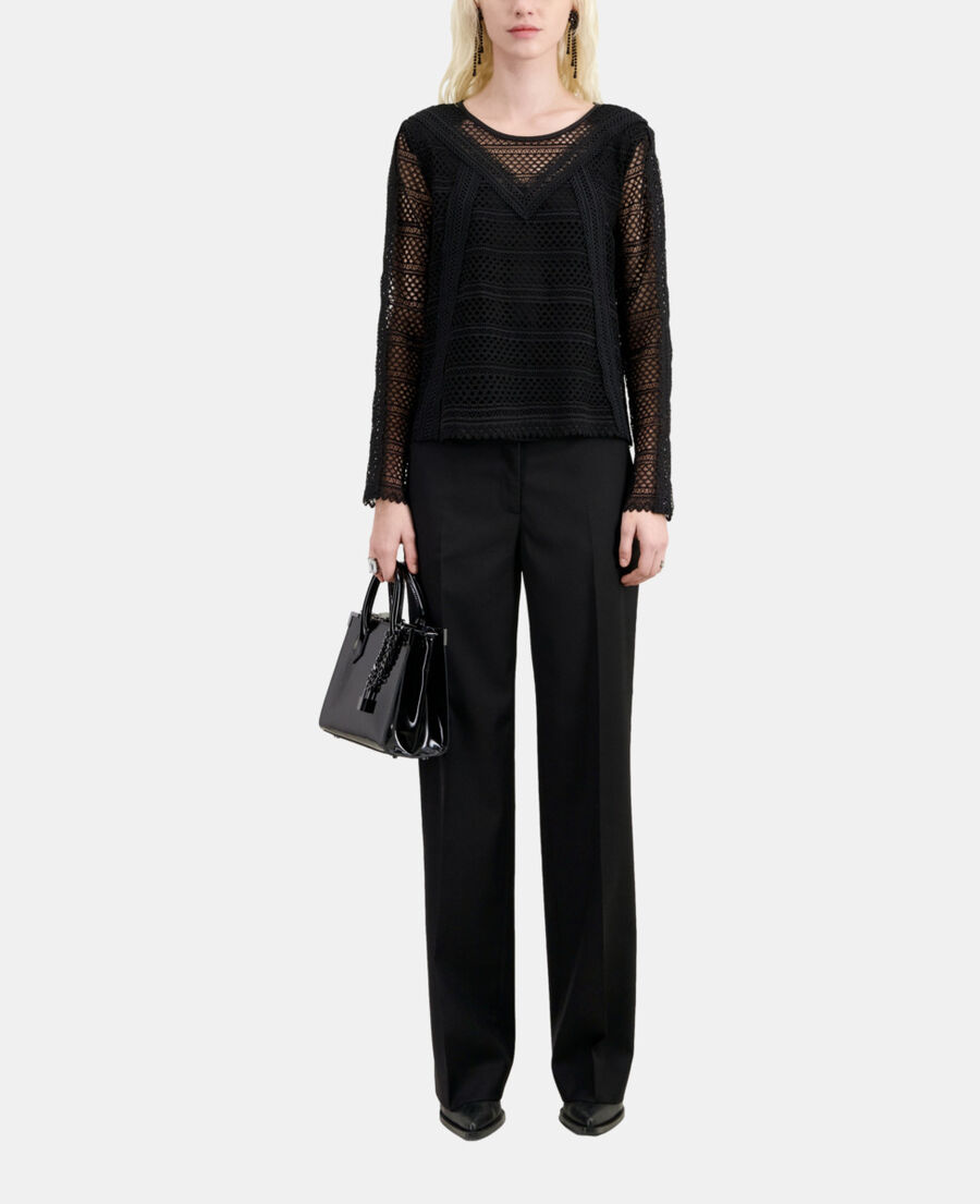 The Kooples MUJER BLACK top negro guipur