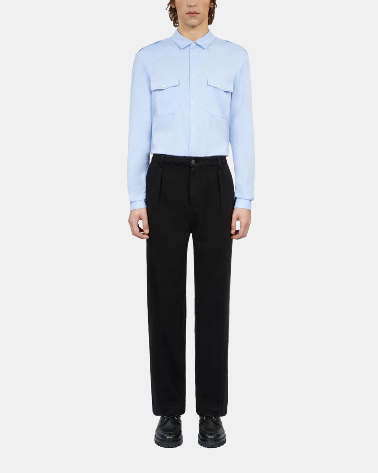 The Kooples MEN BLACK black cotton and linen trousers with pleats
