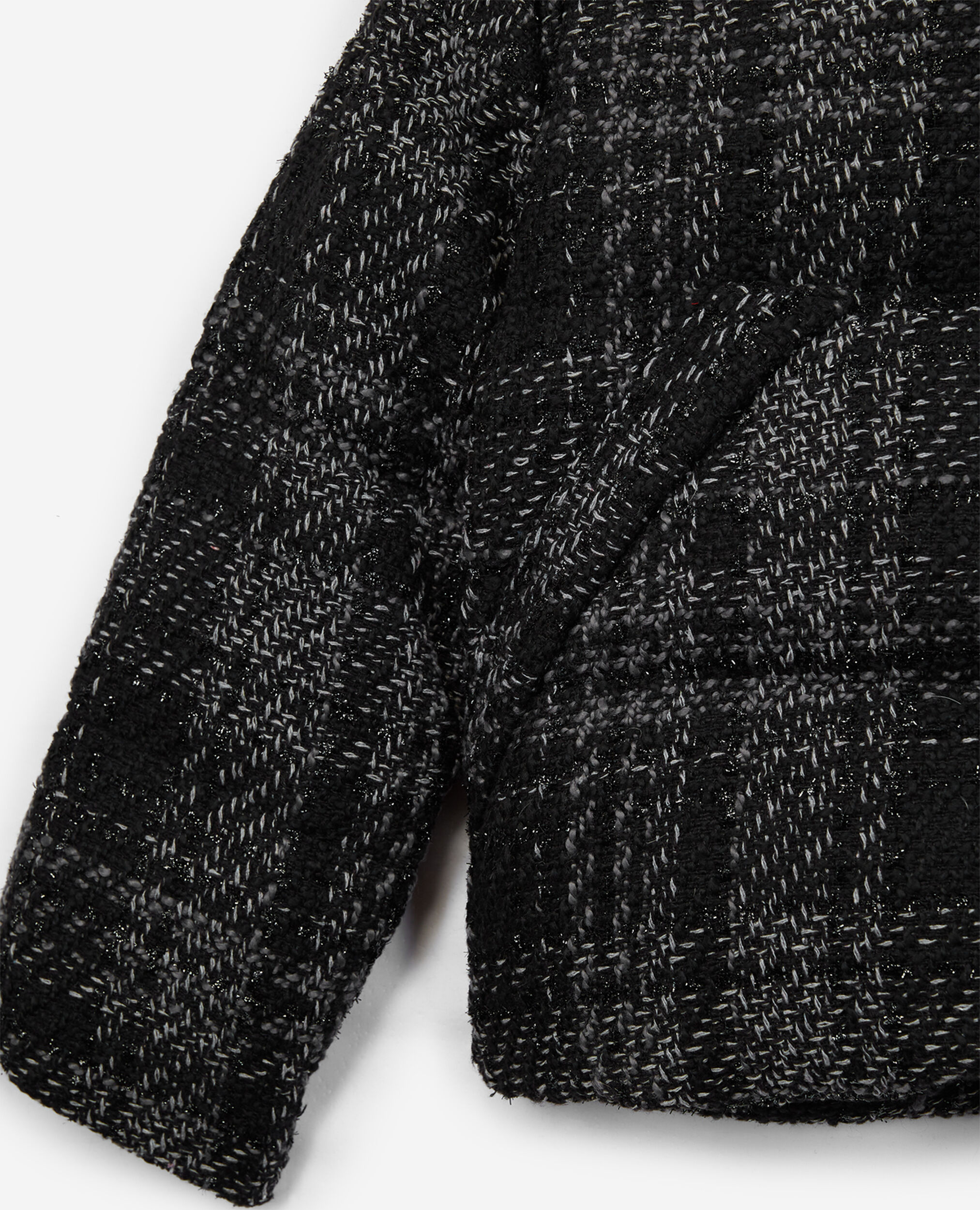 Schwarz-graue Daunenjacke aus Tweed, BLACK, hi-res image number null