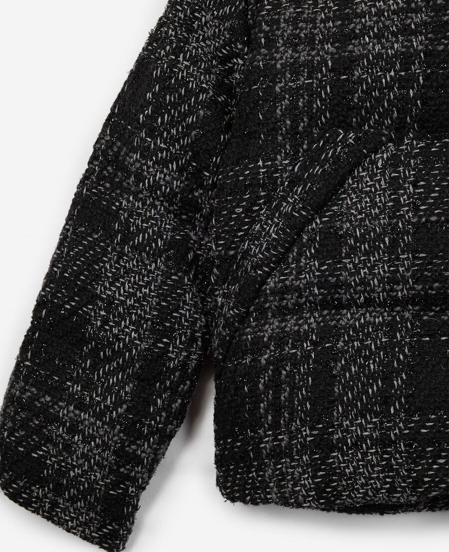 schwarz-graue daunenjacke aus tweed