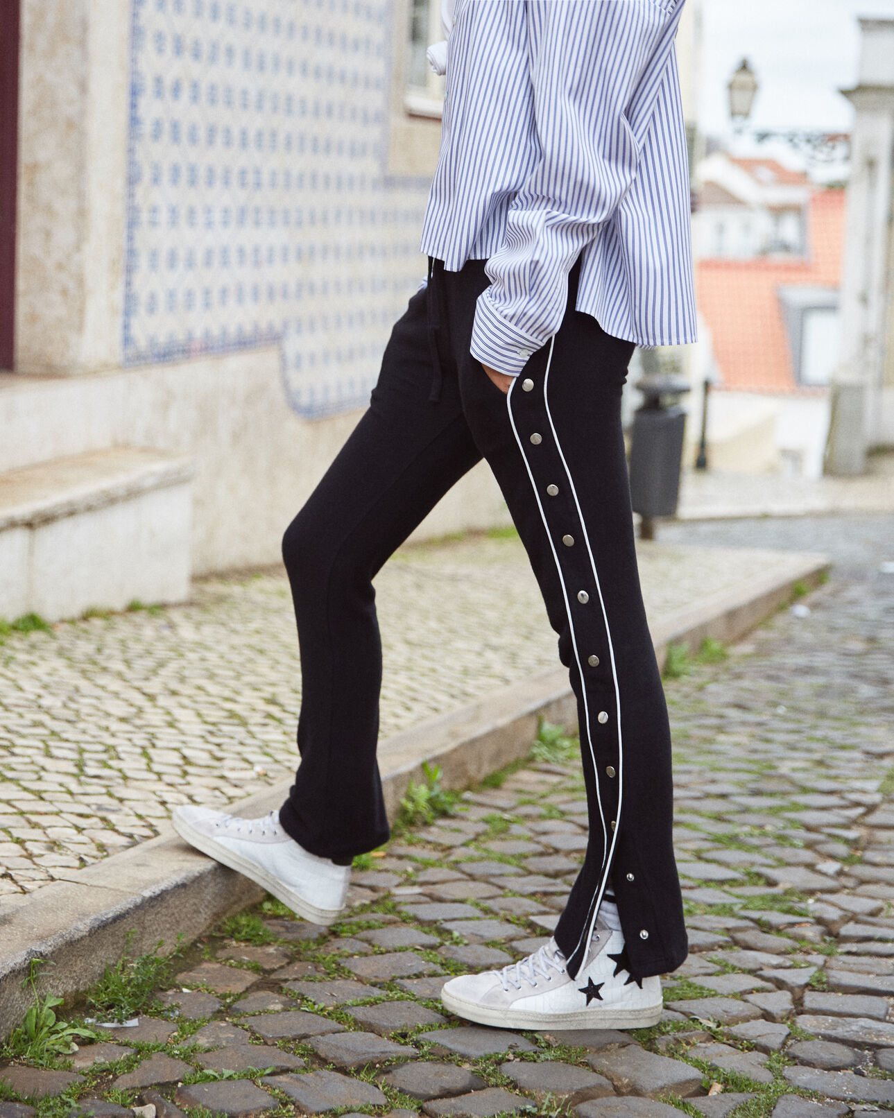 The Kooples WOMEN BLACK women's black joggers with contrasting strips