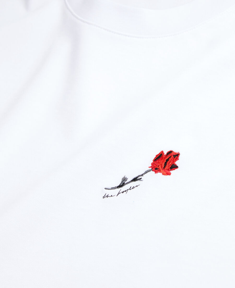 men's white t-shirt with flower embroidery