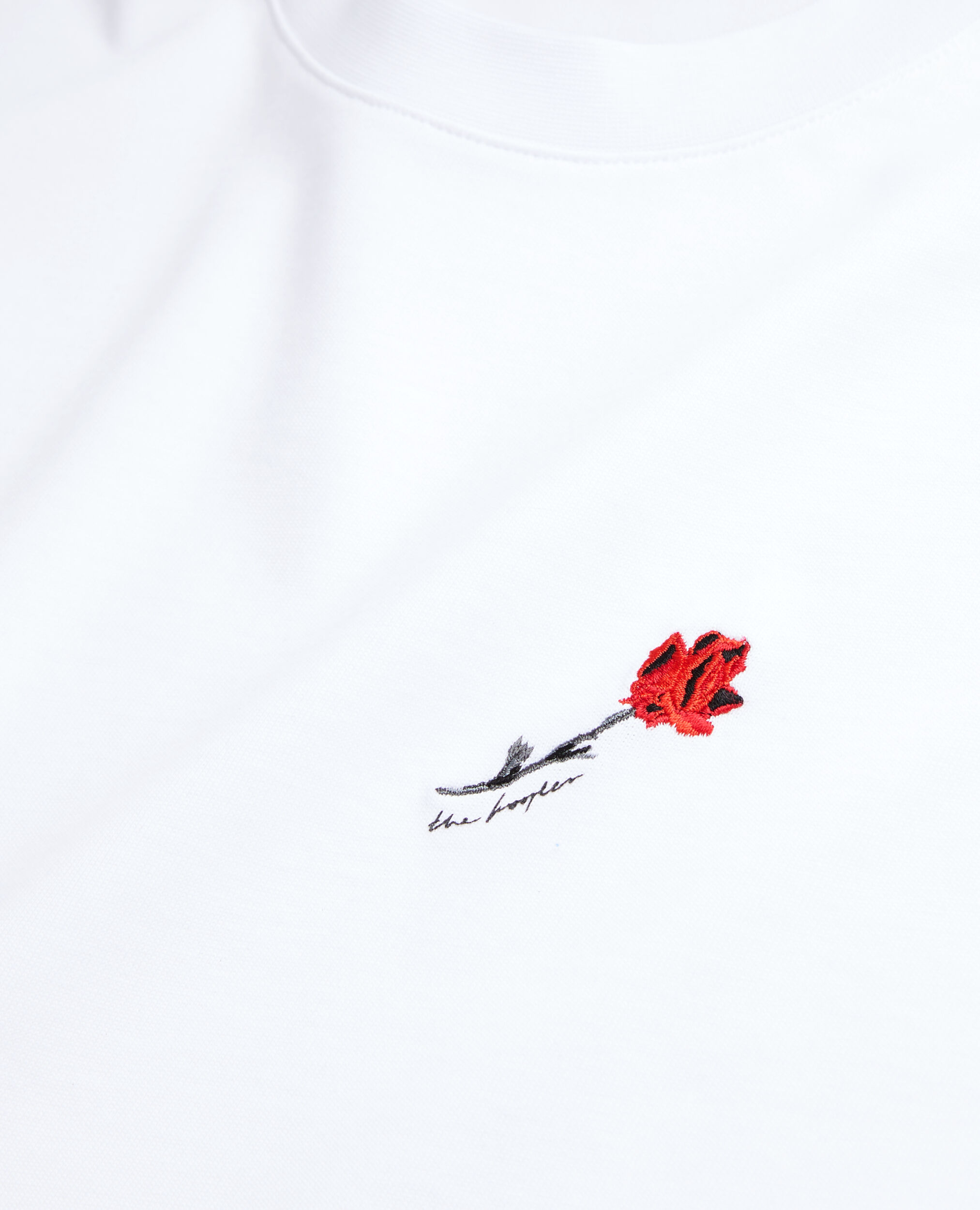 Men's white t-shirt with flower embroidery, WHITE, hi-res image number null