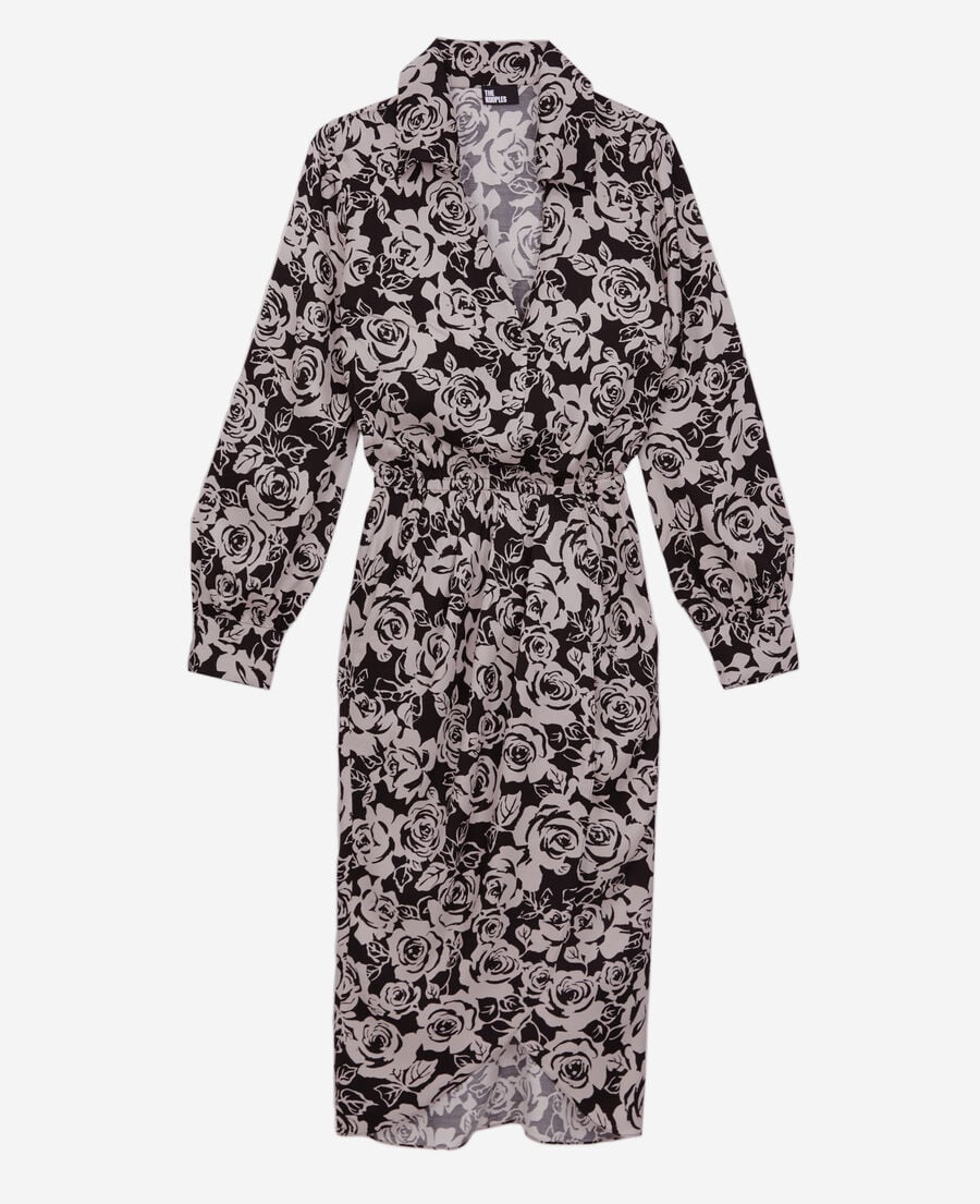 The Kooples DAMEN BLACK / PINK halblanges kleid mit print