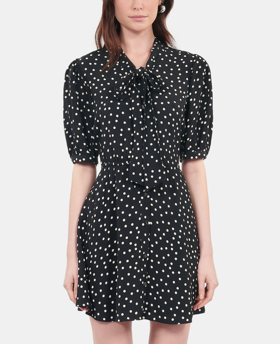 The Kooples DAMEN BLACK WHITE schwarzes kurzes kleid mit punktemuster