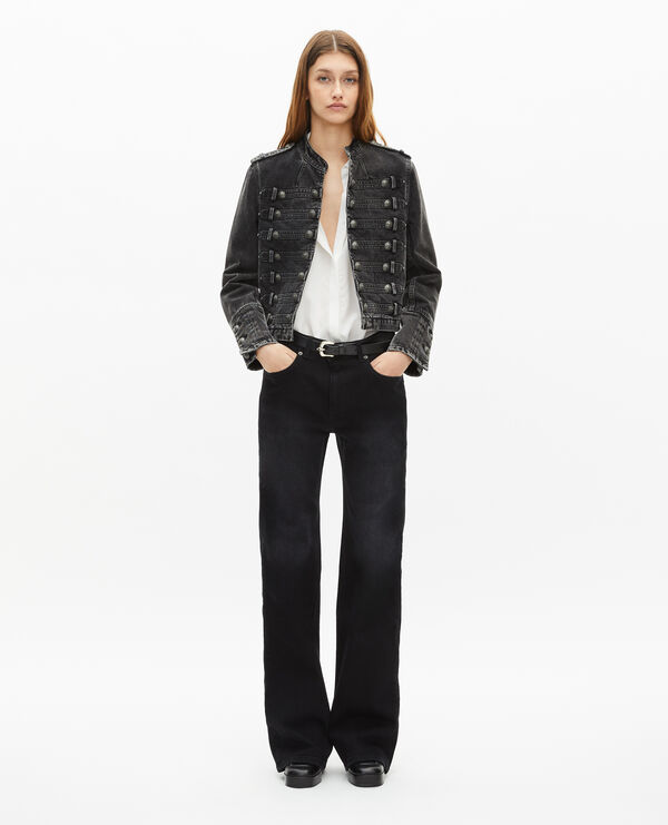 The Kooples FEMME BLACK WASHED veste style officier en denim grise