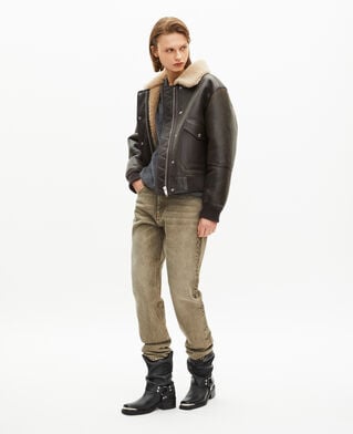 The Kooples FEMME BROWN peau lainée courte marron