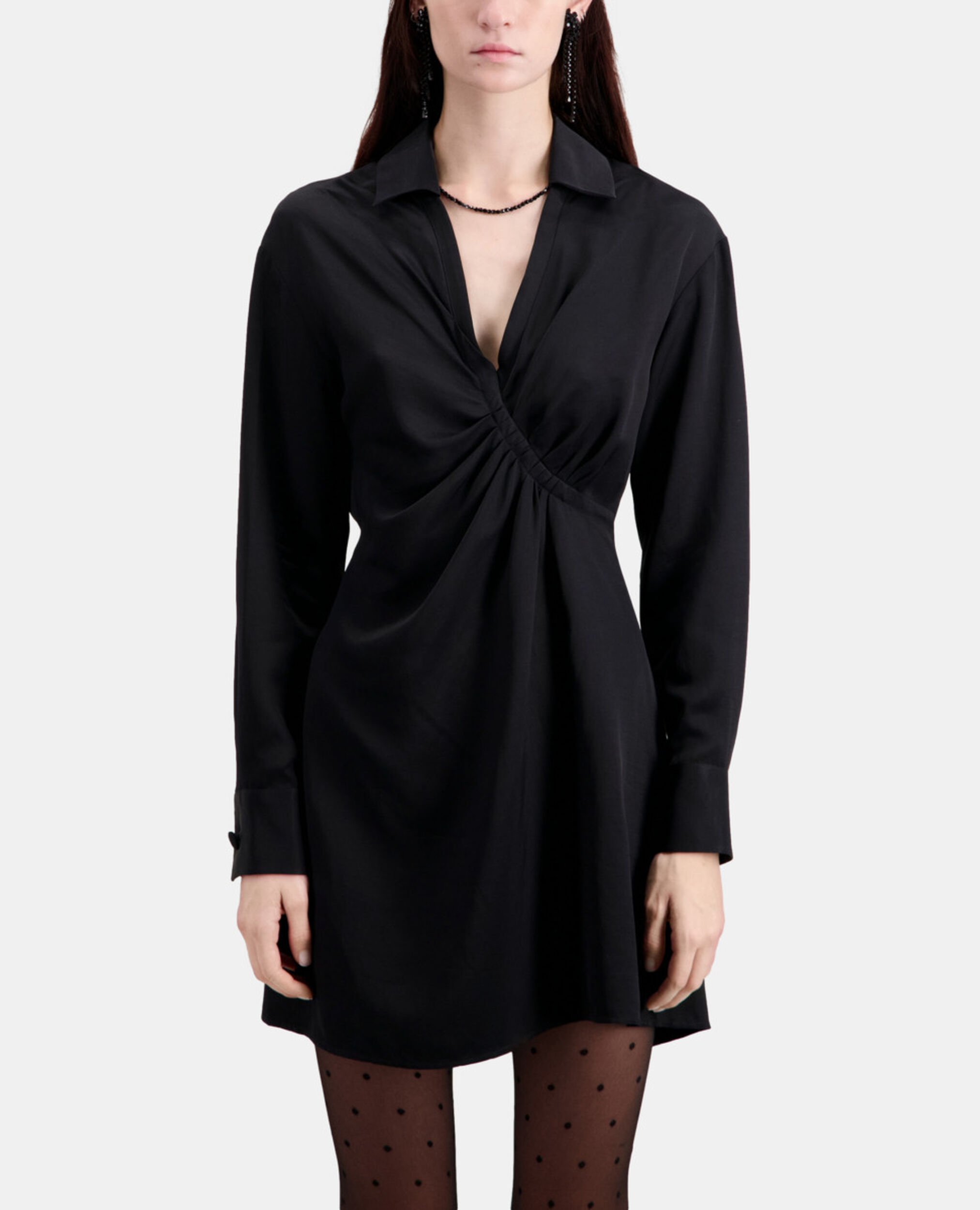 Robe courte noire avec drapé, BLACK, hi-res image number null